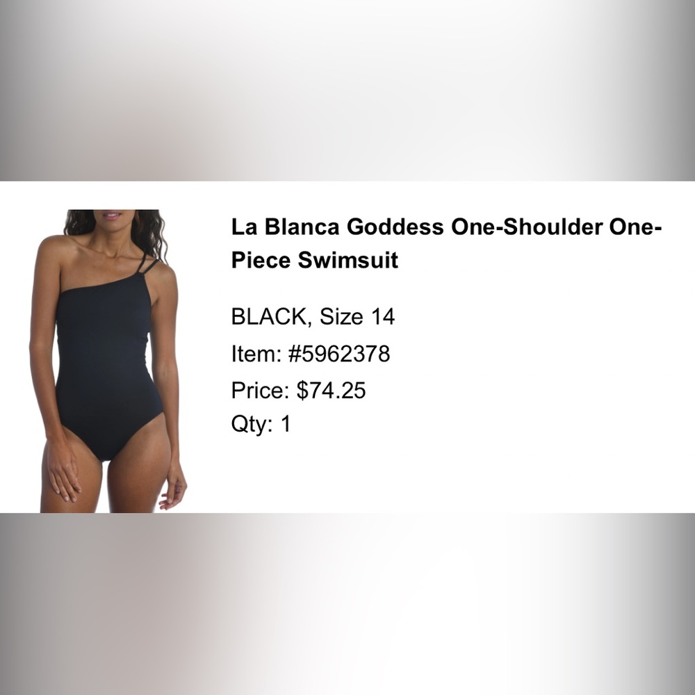 La Blanca Goddess One-Shoulder One-Piece Swimsuit | Black | Size 14 | EUC
